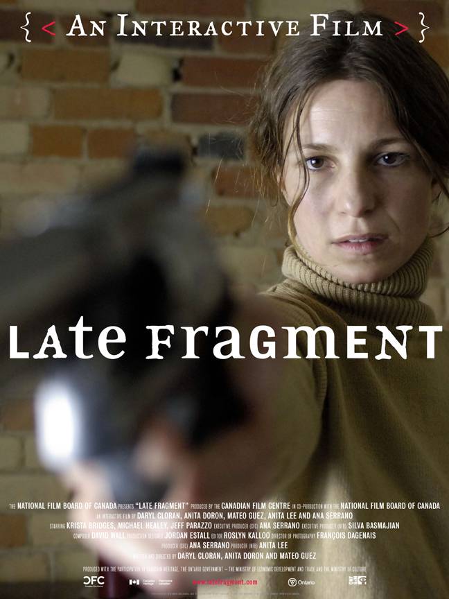 A woman holding up a gun. Text over the poster reads: Late Fragment